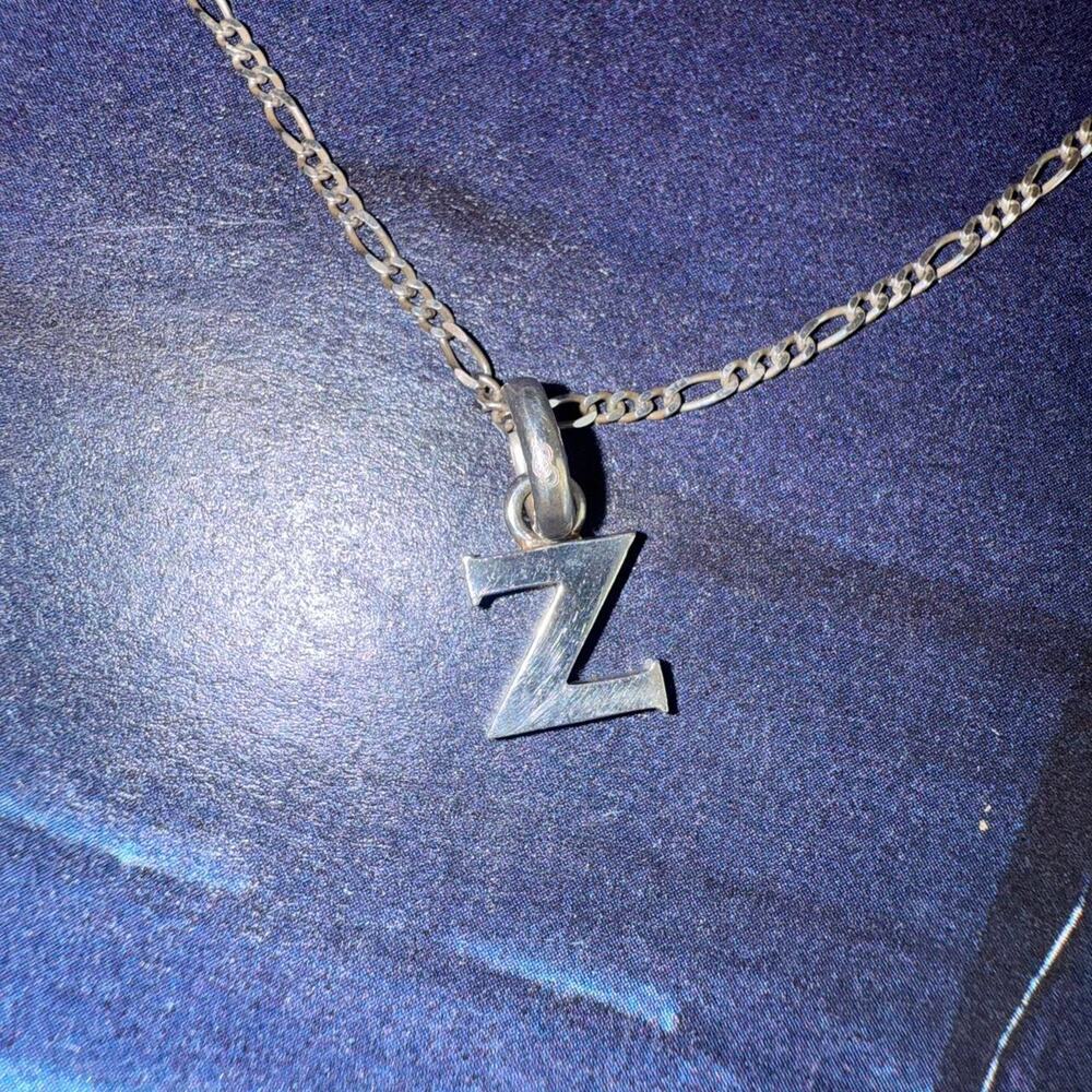 Sterling Silver 925 letter Z initials charm Figaro chain necklace